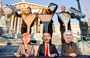 Aktion vor der COP 22 von verschiedenen Organisationen und Aktivist*innen, in der die falschen Klimalösungen und Corporate Capture der Klimaverhandlungen angeprangert wird.